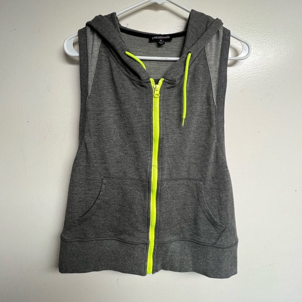 Freshman Charcoal Sleeveless Hoodie with Lime Details